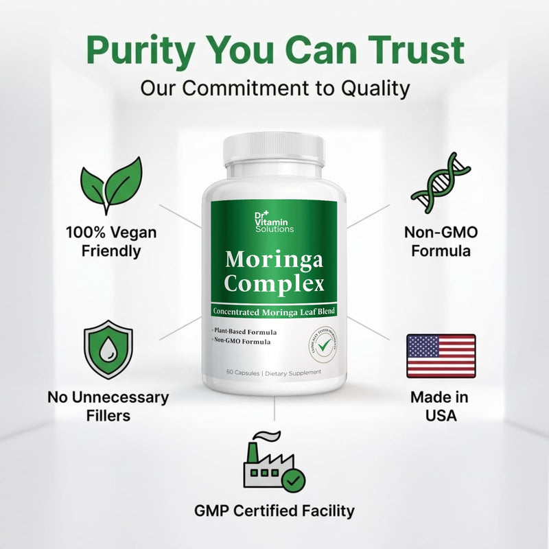 Moringa Capsules 3-in-1 Leaf Extract for Energy and Immune Support | Moringa Oleifera Leaf Powder, 10:1 and 20:1 Extracts, Superfood, 60 Capsules, 60 Day Supply, Vegan, Non-GMO, Made in USA