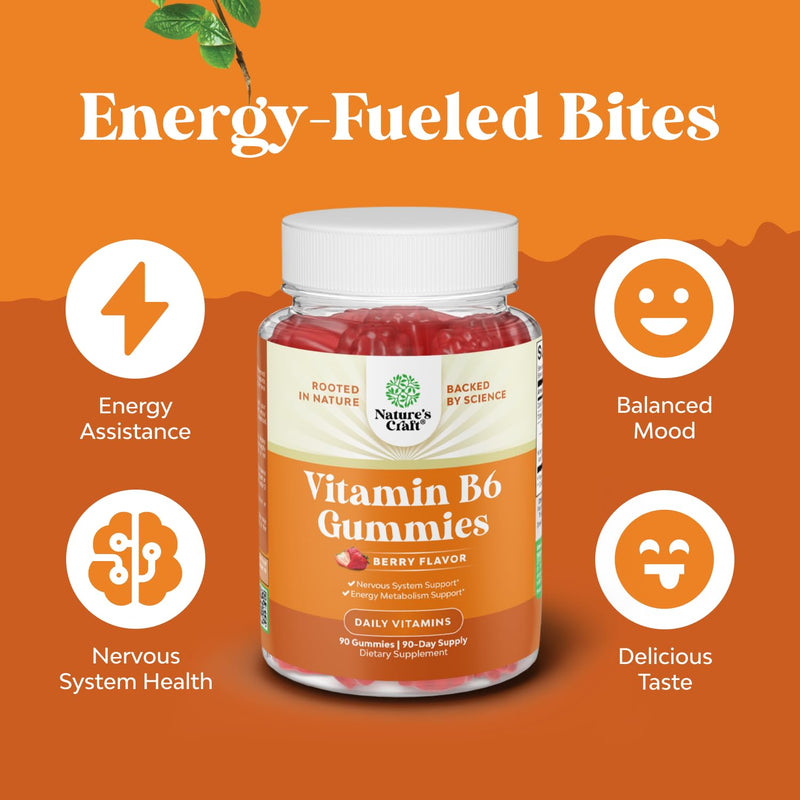 Potent Vitamin B6 Gummies for Adults - Vitamin B6 50mg Per Serving Gummy Vitamins for Women and Men for Immune Nerve and Mood Support - Vegan Kosher B6 Vitamins Gummies for Women and Men - 90 count 90 Count (Pack of 1)