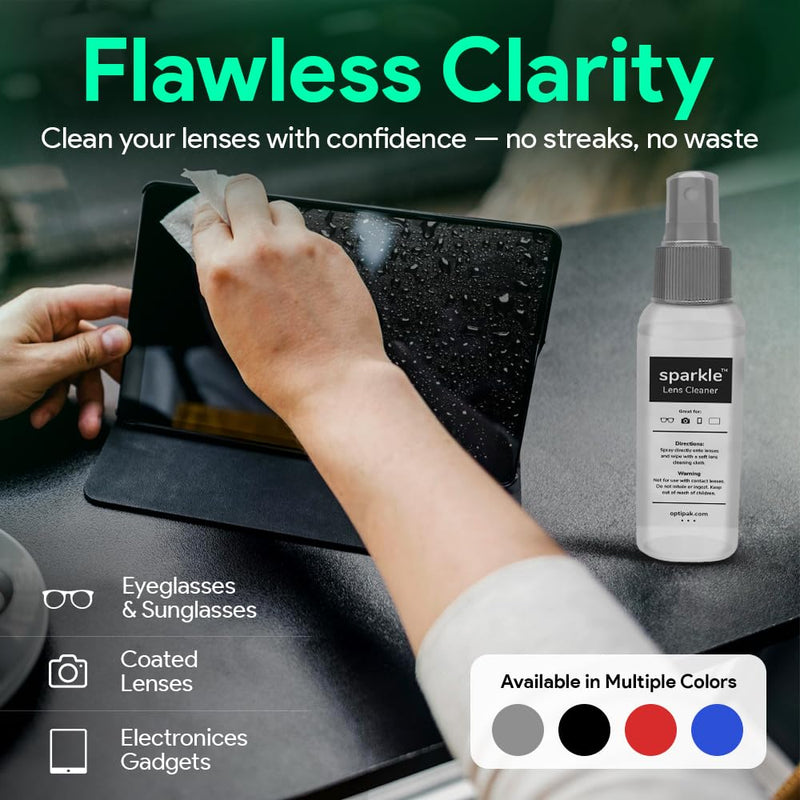 [Australia] - Sparkle Anti-Reflective Lens Cleaner Spray kit | (2) 2oz Glasses Cleaner Spray + (2) Microfiber Cloth for Eyeglasses, Sunglasses, Lenses, Screens and Camera Cleaning Kit (4 Piece Set) Silver | 2x2oz Lens Spray + 2 Microfiber Cloth 2 Fl Oz (Pack of 2) 