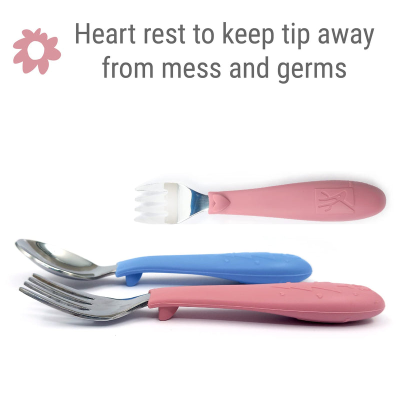 [Australia] - Elk and Friends Kids Silverware with Silicone Handle | Childrens Safe Flatware | Toddler Utensils | Baby Spoons + Forks | Stainless Steel Cutlery Sage/MistyBlue/Gray 