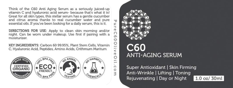 C60 Anti-Aging Face Serum 30ml with Hyaluronic Acid, Plant Stem Cells, Peptides, Vitamins B + C & Anti Aging Wrinkle Complexes for Men & Women Made with Organic Ingredients 1 Ounce (Pack of 1)