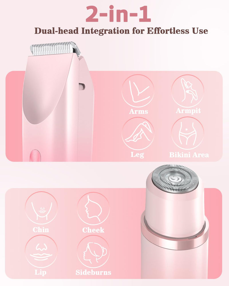 [Australia] - Bikini Trimmer for Women, Dual-Head Women's Electric Razor, 2-in-1 Electric Shaver for Women Pubic Hair/Legs/Arms/Underarm/Face, IPX7 Waterproof Wet/Dry Use (Rose Pink) Rose Pink 