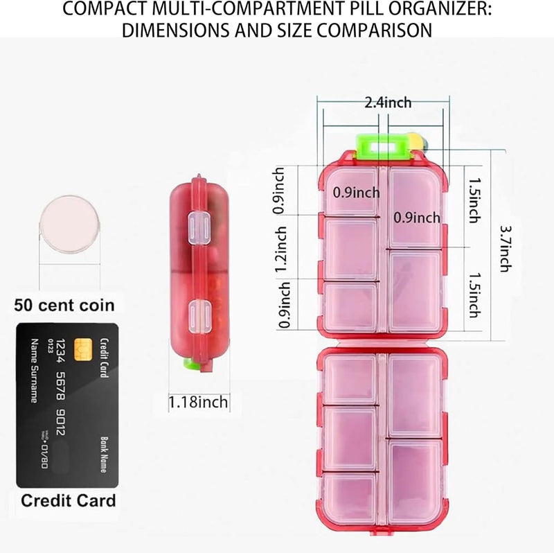 Pill Organizer with 161 Medicine Labels, Daily Travel Pill Case (Purple) | Compact 10-compartment pill case and pill box with 161 medicine labels for 7-day planning, vitamins, supplements, and travel Purple Standard