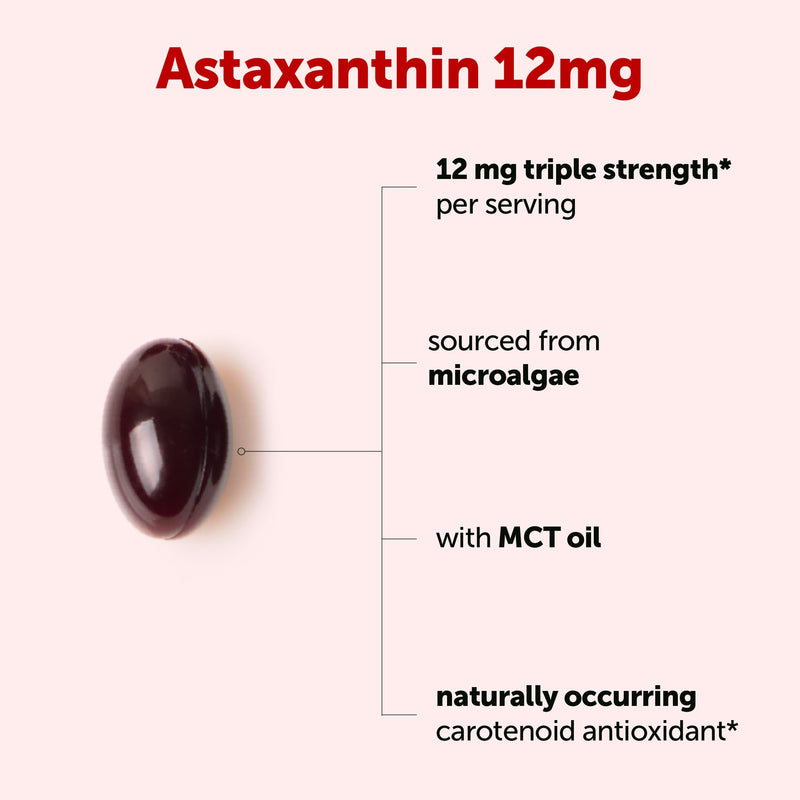 Micro Ingredients Astaxanthin 12mg Per Serving with MCT Oil, 120 Softgels | 4 Month Supply. Natural Microalgae Sourced Astaxanthin Supplement. Easy-to-Swallow. Non-GMO, Gluten Free, Soy Free. 120 Count (Pack of 1)