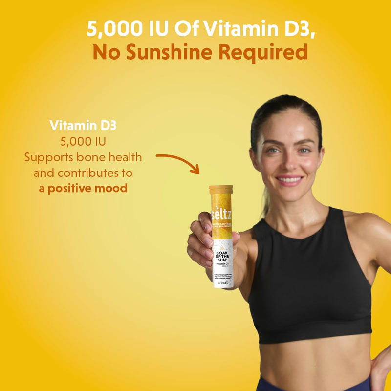Seltz Vitamin D3 Drink Tablets, Effervescent 5000 IU with Immune Support | Immune Support, Uplifting Support, No Sugar Added, Drop Fizz and Drink, Supports Hydration, 20 Tablets, 1 Pack, 5000 IU 20 Tablets (Pack of 1)