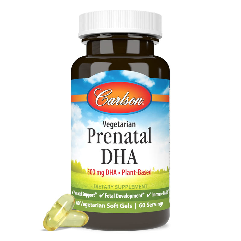 Carlson Vegetarian Prenatal DHA, 500 mg, DHA, Plant Based, 60 Softgels | Sustainably Sourced From Algae; Prenatal Support; Fetal Development