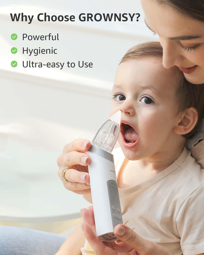 [Australia] - GROWNSY Nasal Aspirator for Baby, Electric Baby Nose Sucker with Larger Suction Chamber and More Powerful Suction, Automatic Nose Cleaner with Music and Light Soothing Function Grey 