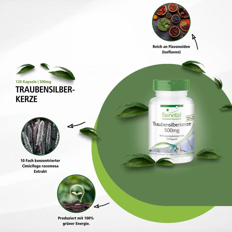 [Australia] - Fairvital | Black cohosh capsules 5000mg - 120 capsules - HIGH DOSE with 500mg black cohosh extract 10:1 per capsule - Black Cohosh - VEGAN - Cimicifuga Racemosa 