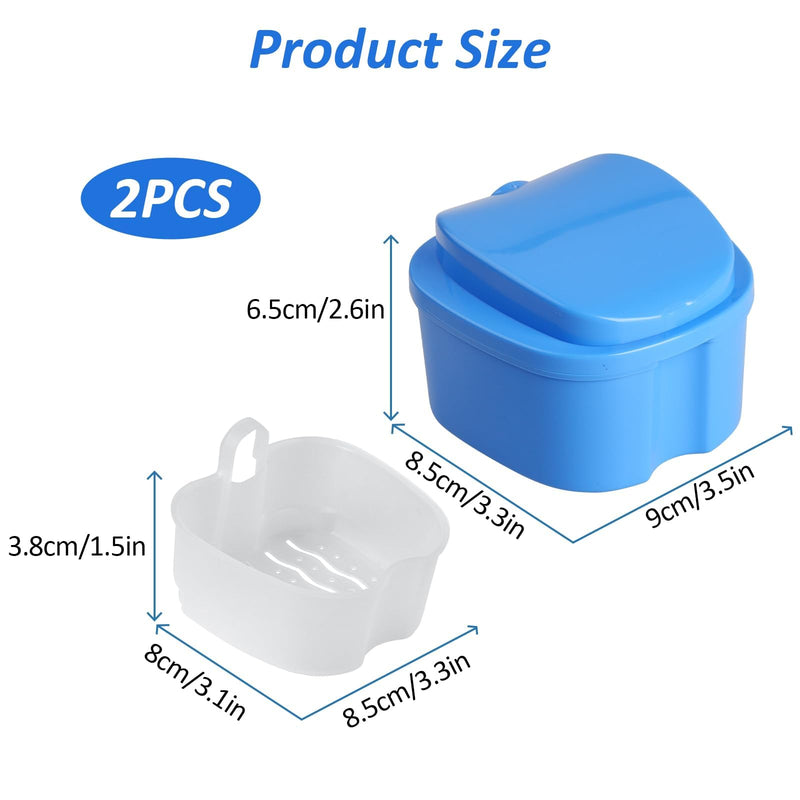 [Australia] - DAJISI Pack of 2 braces box, denture box with hanging sieve, portable denture box, white and blue, tooth rescue box used for cleaning and storing dentures 
