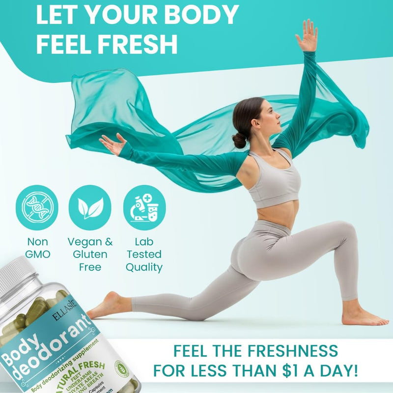 Internal Deodorant Supplement – Full Body Deodorizer for Gut Health, Skin Health, Detox & Digestion Support – Natural Odor Control Chlorophyll Pills for Head-to-Toe Freshness | 60 Capsules