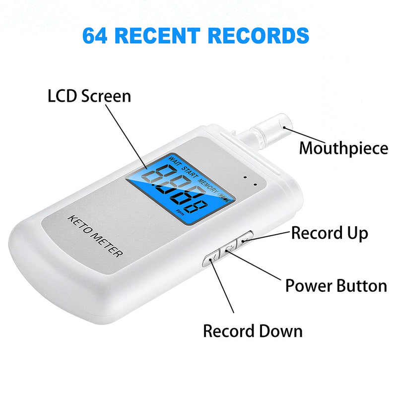 High Precision Ketone Breath Meter Professional Rechargeable Home Ketosis Meter - Ketone Breath Monitor Analyzer with 10 Mouthpieces | Ketosis Breath Tester for Tracking Your Ketones