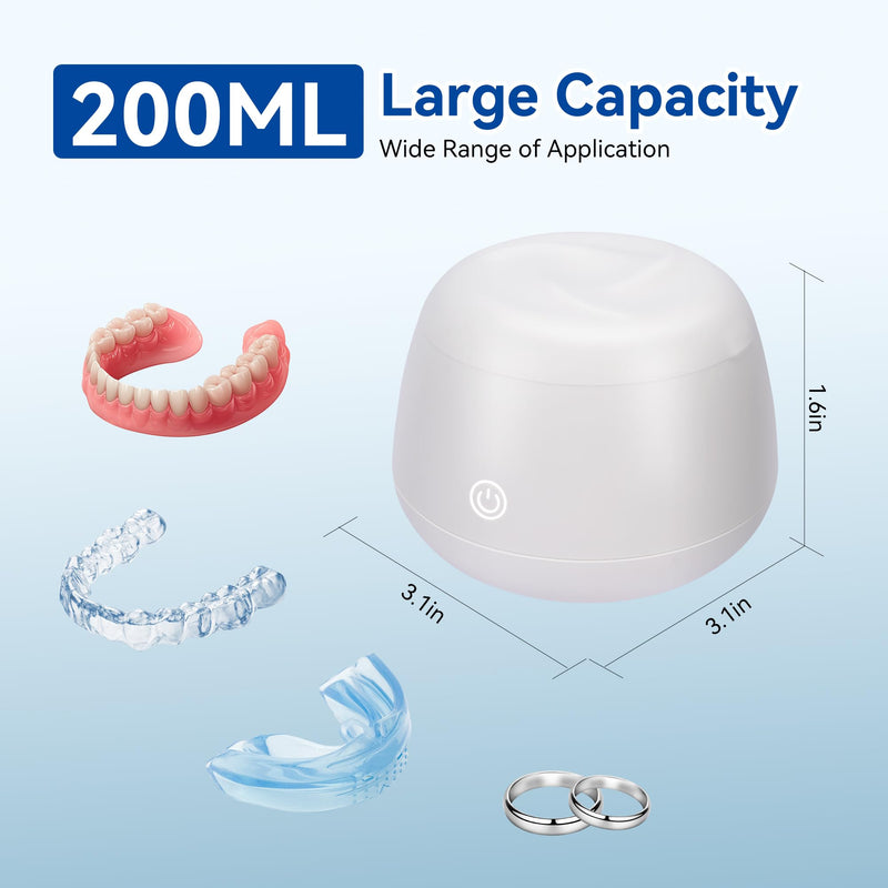 [Australia] - Ultrasonic Retainer Cleaner,48KHz Retainer Cleaner Machine, 220ML Capacity - Denture Cleaner for Mouth Guards, Aligners, Night Guard, Braces, Jewelry & Daily Oral Care White 