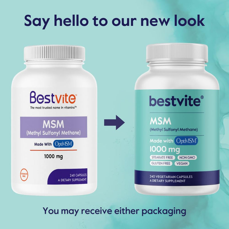 [Australia] - BESTVITE MSM 1000mg Made with OptiMSM (240 Capsules) - No Stearates - GMO Free - Gluten Free - Joint Support 240 Count (Pack of 1) 