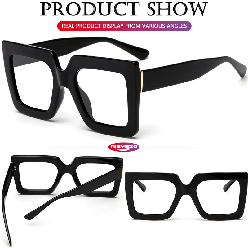 [Australia] - AIEYEZO Oversized Square Blue Light Glasses for Women Cute Big Frame Glasses Fashion Clear Multi-Color Computer Eyewear Black 54 Millimeters 