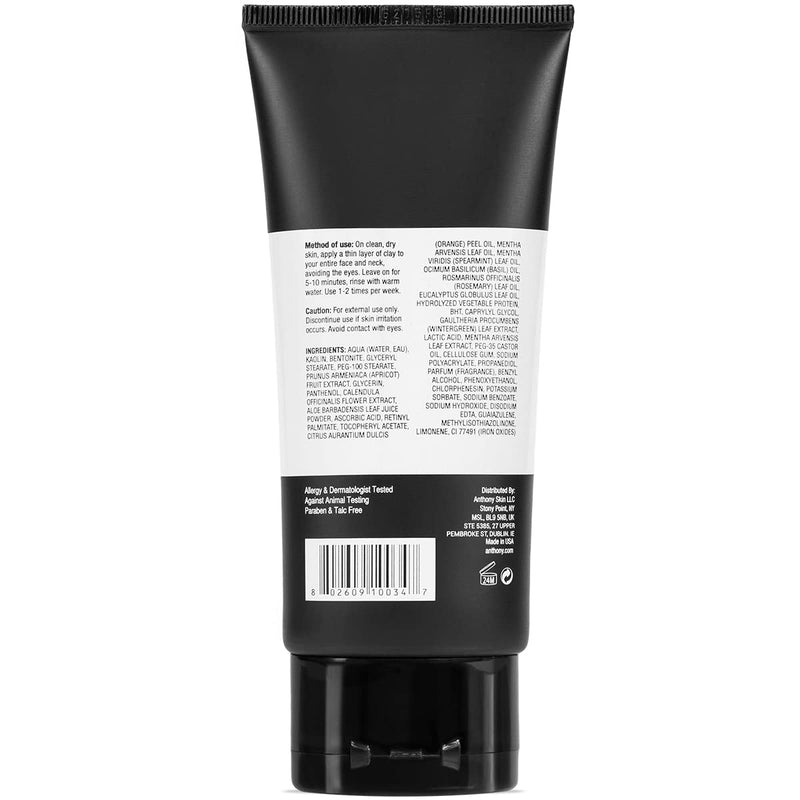 [Australia] - Anthony Deep Pore Cleansing Clay, 3 Fl Oz, Contains Kaolin and Bentonite Clays, Apricot Oil, Calendula, Vitamins A, C, and E, Removes Dirt, Sweat, and Oil While Deep Cleansing and Exfoliating Skin 