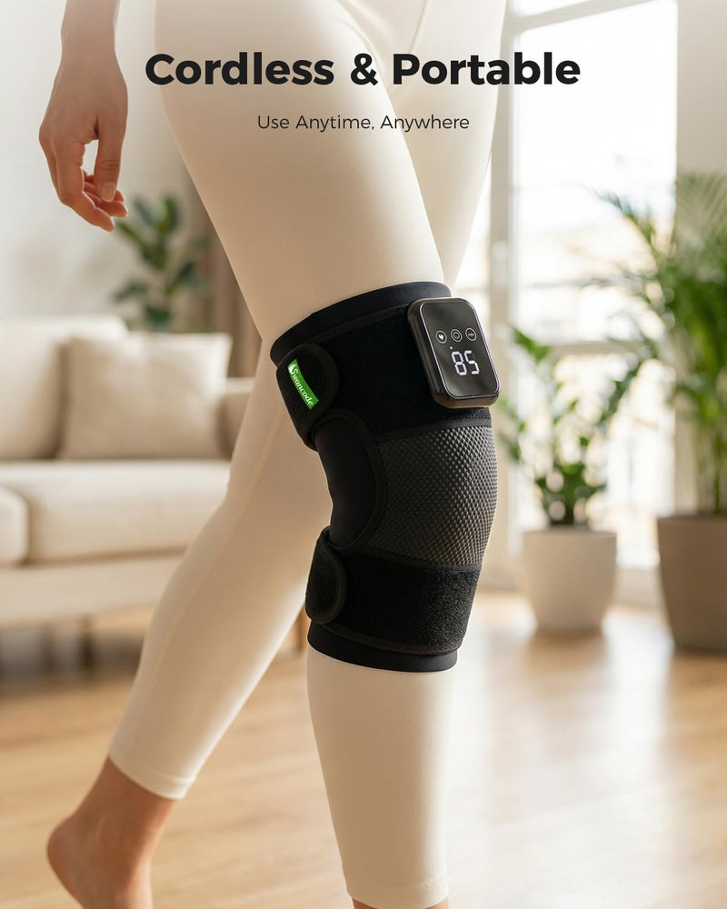 3-in-1 Knee Massager for Pain Relief with Heat, FSA Eligible HSA Portable Heated Knee Brace with Extension Strap for Knee, Elbow & Shoulder, Cordless Rechargeable Electric Massagers (Single) Single