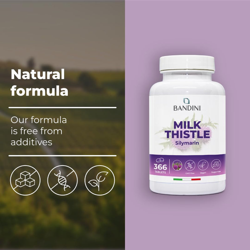 Bandini® Milk Thistle 366 Tablets, High Strength Silymarin Supplement | Supports Liver & Digestive Health | 100% Vegan, Non-GMO, Gluten-Free | Traditional Herbal Remedy 366 units (pack of 1)