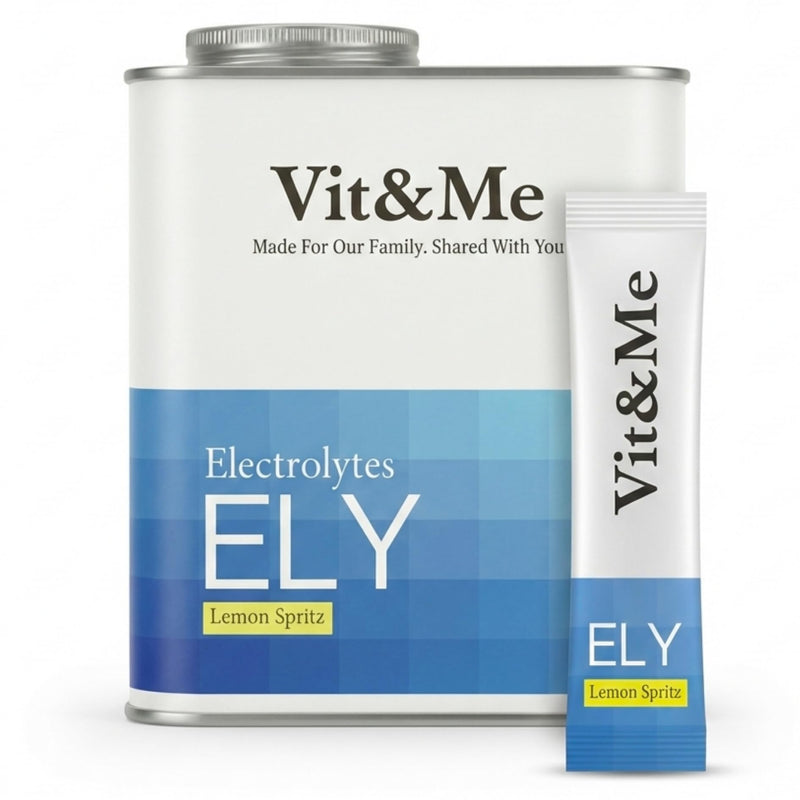 Vit&Me Electrolyte Powder Drink Mix Sachets, Hydration Electrolytes with Sodium Potassium Magnesium & Calcium, Zero Sugar Hydration Powder, Lemon Spritz Flavour, 30 Sachets Tin