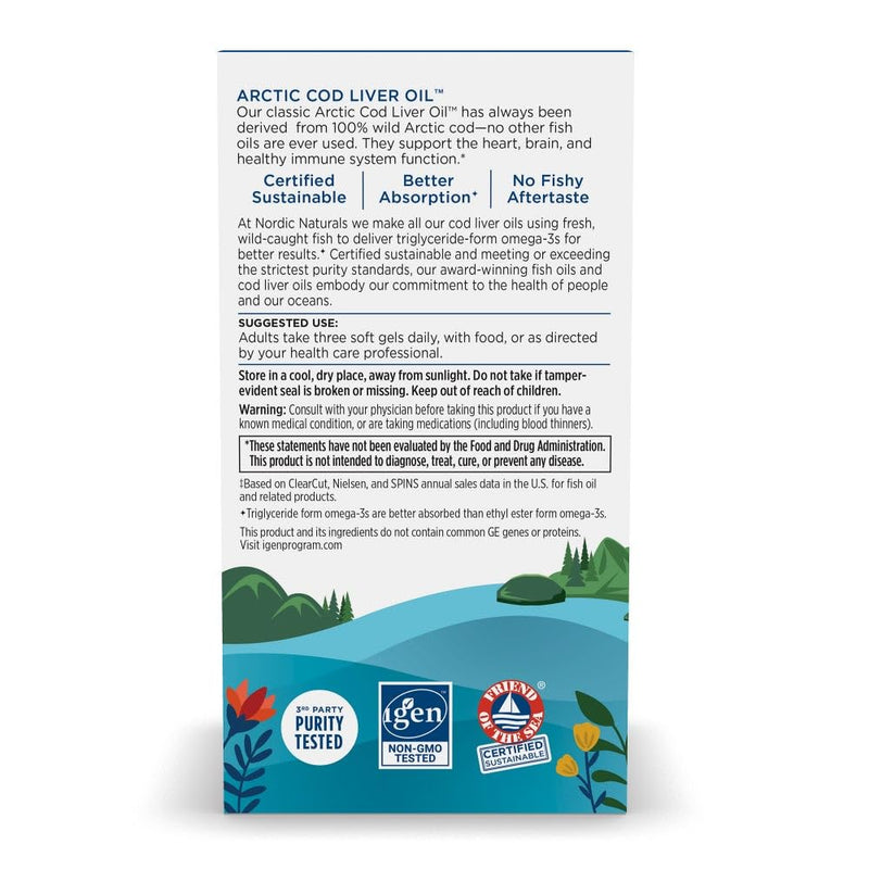 [Australia] - Nordic Naturals Arctic Cod Liver Oil, Lemon - 90 Soft Gels - 750 mg Total Omega-3s with EPA & DHA - Heart & Brain Health, Healthy Immunity, Overall Wellness - Non-GMO - 30 Servings 90 Count (Pack of 1) 