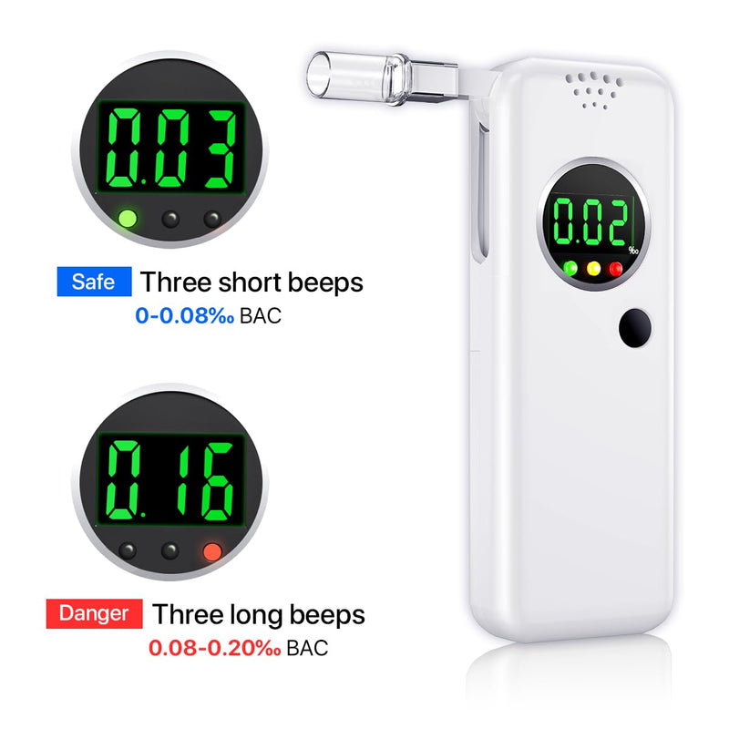 [Australia] - Breathalyzer, Professional-Grade Accuracy Alcohol Tester with LCD Digital Display,Portable Alcohol Tester for Home and Party Use(10 Mouthpieces) white 