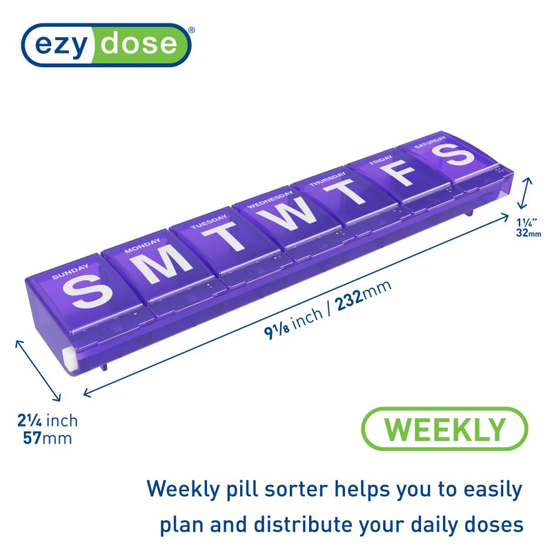 EZY DOSE Weekly (7-Day) Pill Planner, Medicine Case, Vitamin Organizer Box, 2X-Large Locking Compartments to Secure Prescription Medication and Prevent Accidental Spilling, Color May Vary, BPA Free | Daily Vitamin & Supplement Planner Box, Spacious & S...