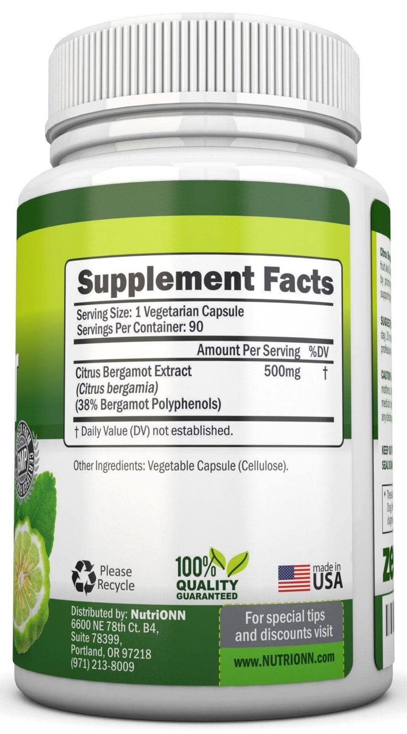 [Australia] - Citrus Bergamot - 500 mg - 90 Vegetarian Capsules - 38% Polyphenols - Natural Premium Quality Citrus Bergamot Extract - Promotes Healthy Triglyceride Levels 