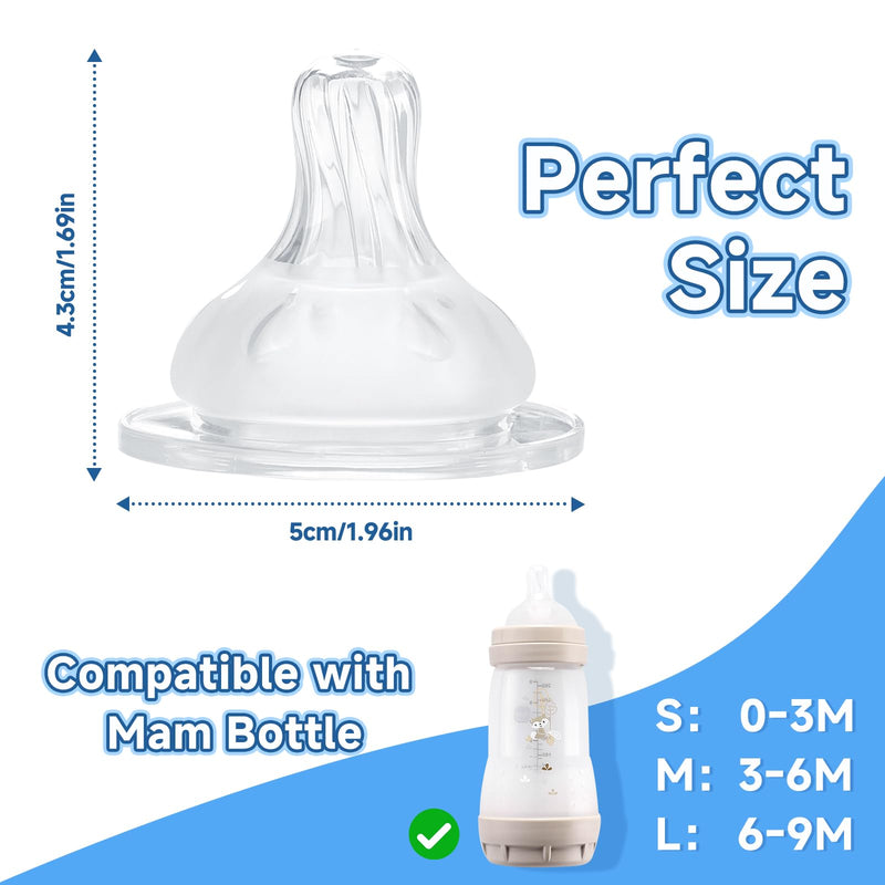 [Australia] - 4 Pack Bottle Nipples Compatible with Mam Bottle, Soft Silicone Nipples for Bottle, Fit for MAM Bottles, Medium Flow, 3+ Months 1 Count (Pack of 4) 