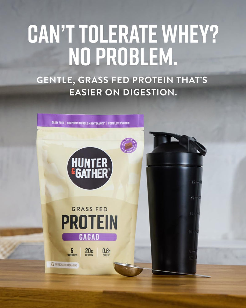 Hunter & Gather Cacao Grass Fed Beef Protein Powder 400g | 20g Protein per Serving | No Artificial Sweeteners or Fillers | Lean Muscle Growth | Dairy Free | Naturally Easy to Digest