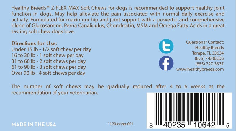 Healthy Breeds Doberman Pinscher Z-Flex Max Hip and Joint Soft Chews 50 Count - PawsPlanet Australia