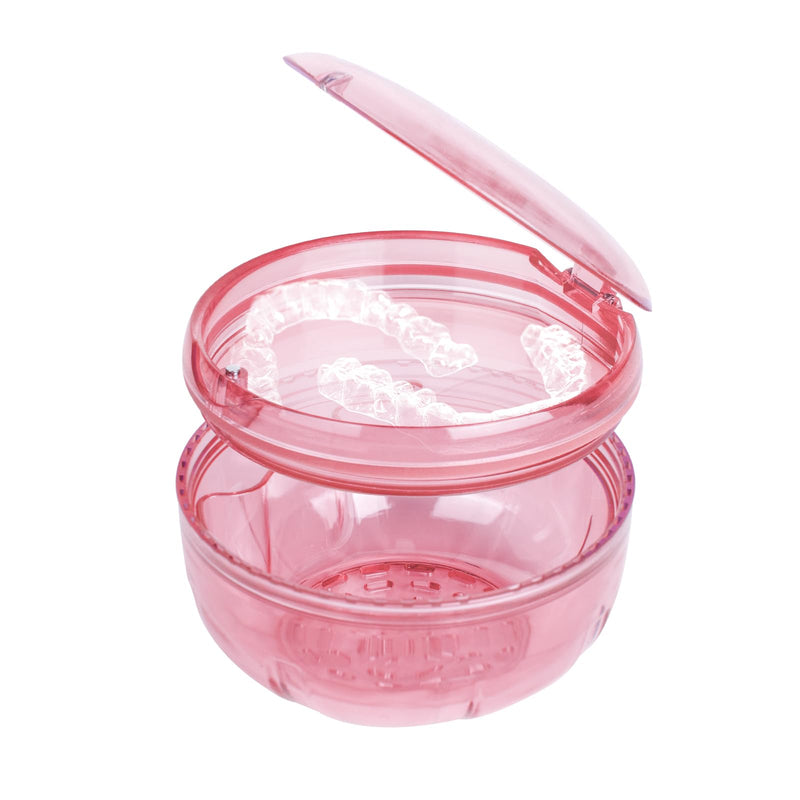Retainer Cleaner Case,Double Layer No-Leak Denture Cup for Soaking Dentures, Denture Bath for Aligner,Retainers,Mouth Guard,Night Guard (Pink) Pink