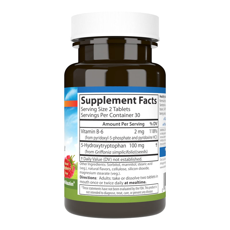 Carlson Healthy Mood 5-HTP Elite 100 mg with Vitamin B6 - Mood Support & Relaxation Supplement - Raspberry Chewable - 60 Tablets (Pack of 2) 60 Count (Pack of 2)
