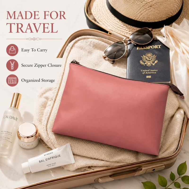 Premium Genuine Leather Toiletry Bag for Women | Large Travel Cosmetic Organizer Pouch | Waterproof Lining Makeup Storage Kit | Luxury Lightweight Portable Wash Bag for Travel, Gym, Office