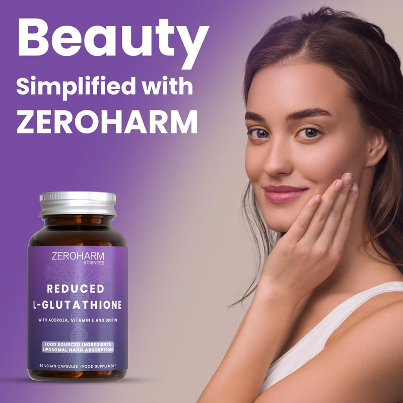 ZeroHarm L-Glutathione with Acerola Cherry, Vitamin E & Biotin – Immune, Skin & Antioxidant Support – Liposomal Absorption – Powered by Real Food Ingredients – 60 Vegan Capsules