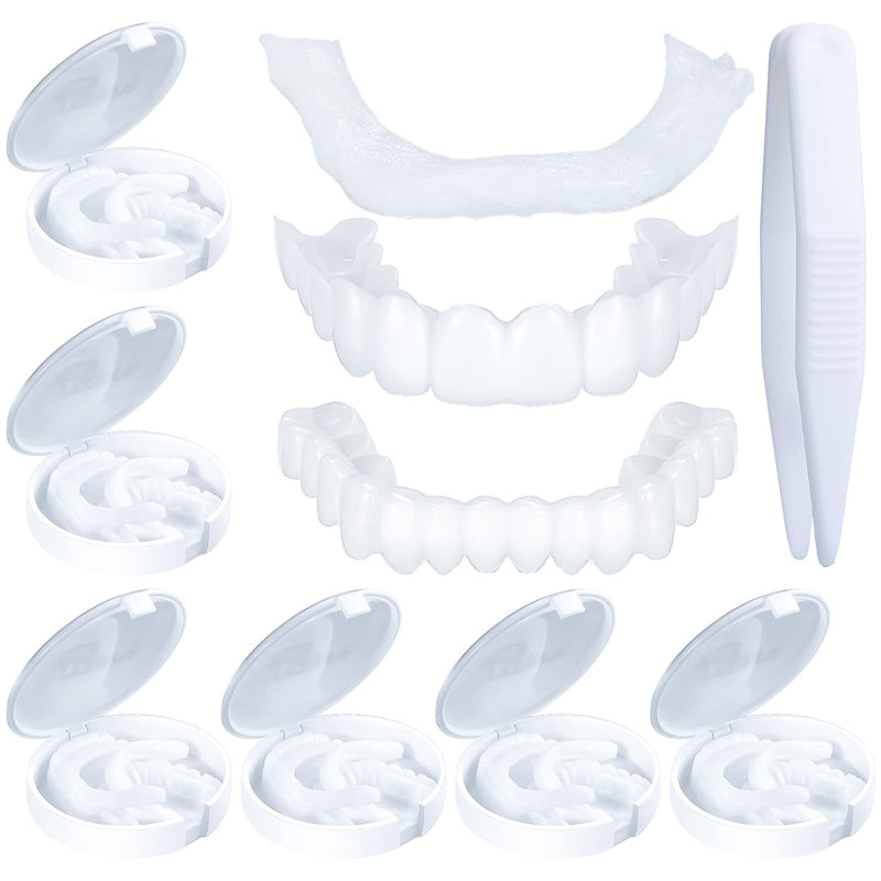 6 Set Fake Teeth Denture Teeth Veneer Snap in Teeth Confidence Smile Dentures Veneers Fake White Teeth with Mini Tweezers for Men and Women Bad Teeth Whitening Alternative