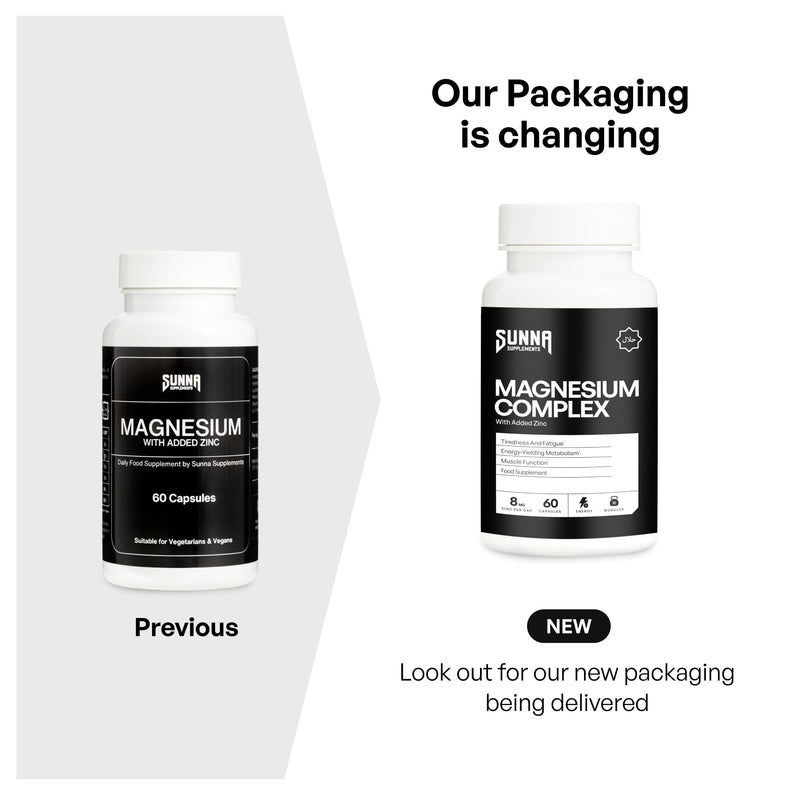 SUNNA SUPPLEMENTS Magnesium Complex with Zinc – High Strength Vegan Capsules for Sleep, Energy & Muscle Support – Magnesium and Zinc Supplement – Gluten-Free – 60 Capsules