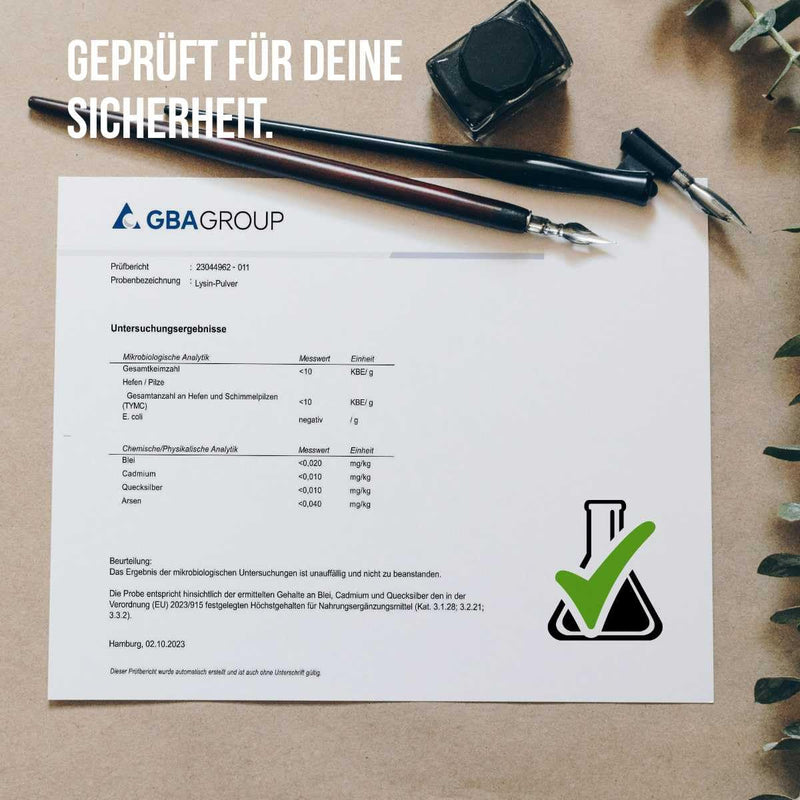 [Australia] - aminopure® | Lysine powder pure | pure L-lysine without additives | 250 servings (2 grams per day) | 100% vegan and tested for harmful substances in the laboratory with certificate | 500 grams 