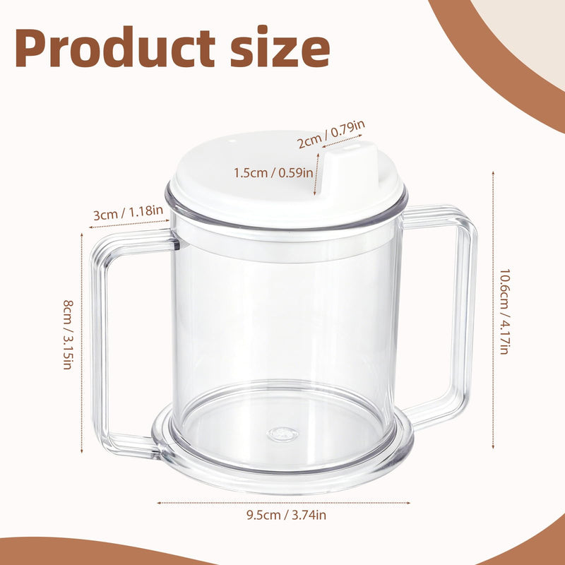 Adult Sippy Cup for Elderly, 10 oz Plastic Spill Proof Cups with 2 Handles for Adult Elderly Care Hospital Drinking Mug Easy to Grasp Handles for Hot and Cold Beverages