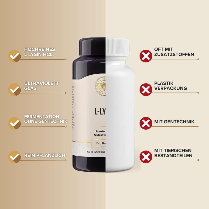 [Australia] - I-like-it-Clean® - L-Lysine - 500 mg L-Lysine HCl per capsule - 270 capsules - from plant fermentation - vegan, laboratory tested, without genetic engineering, without additives - produced in Germany 