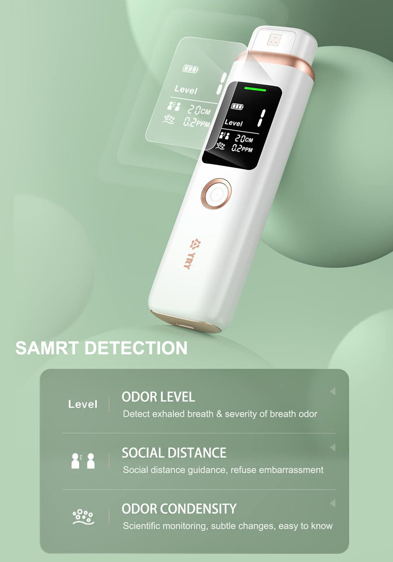 [Australia] - YRY Smart Breath Odor Detector, Portable Halimeter for Bad Breath, Precise MEMS Sensor, 32-bit CPU, Auto Calibration, 30-Day Rechargeable Battery 