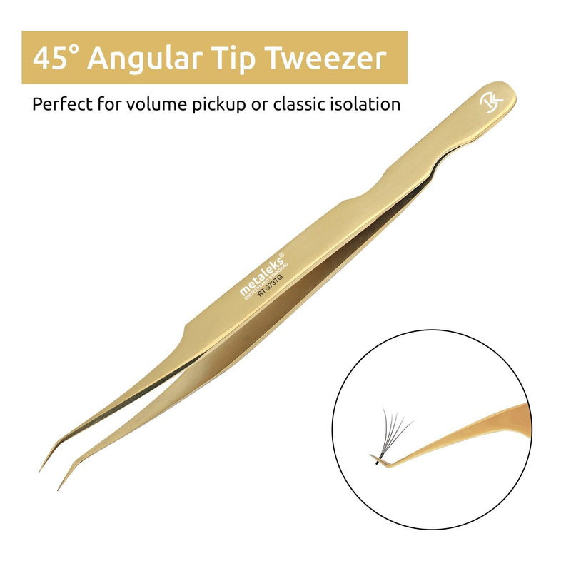3Pcs Japanese Stainless Steel Tweezers for Eyelash Extension in Golden Titanium Coated with Golden Glitter Magnetic Kit