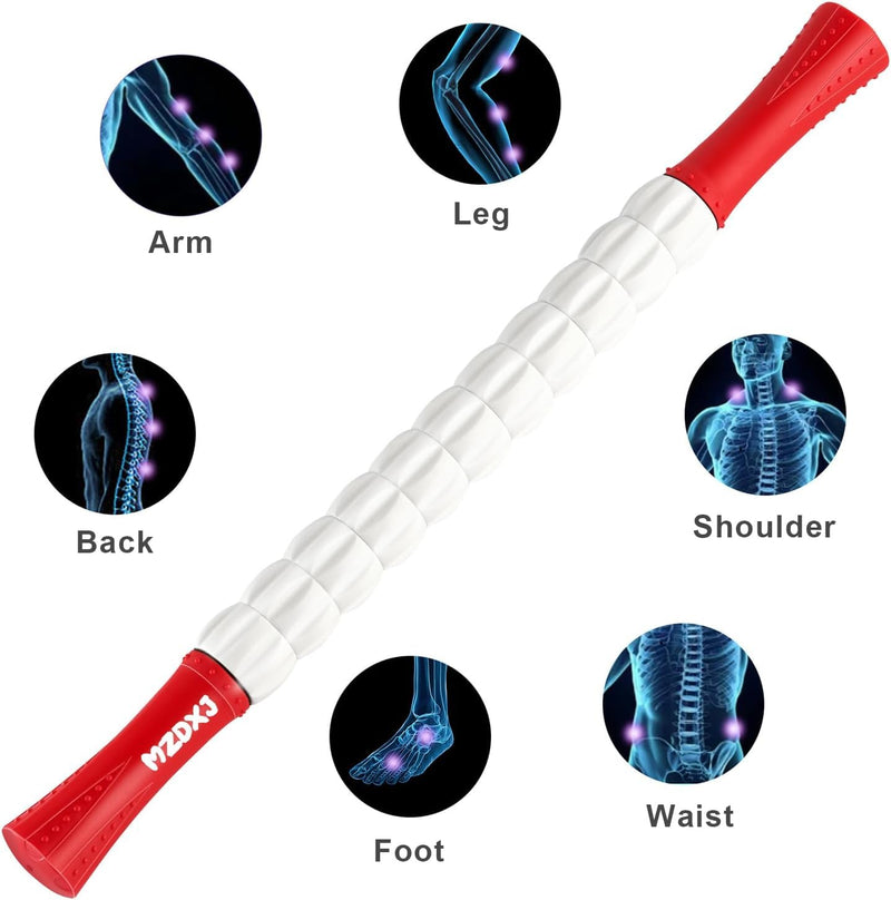 Muscle Roller Massage Roller Stick- Deep Tissue Fascia Blaster for Myofascial Pain Relief, Lymphatic Drainage & Body Sculpting, Handheld Physical Therapy & Recovery Tool (Red White inch) Red White