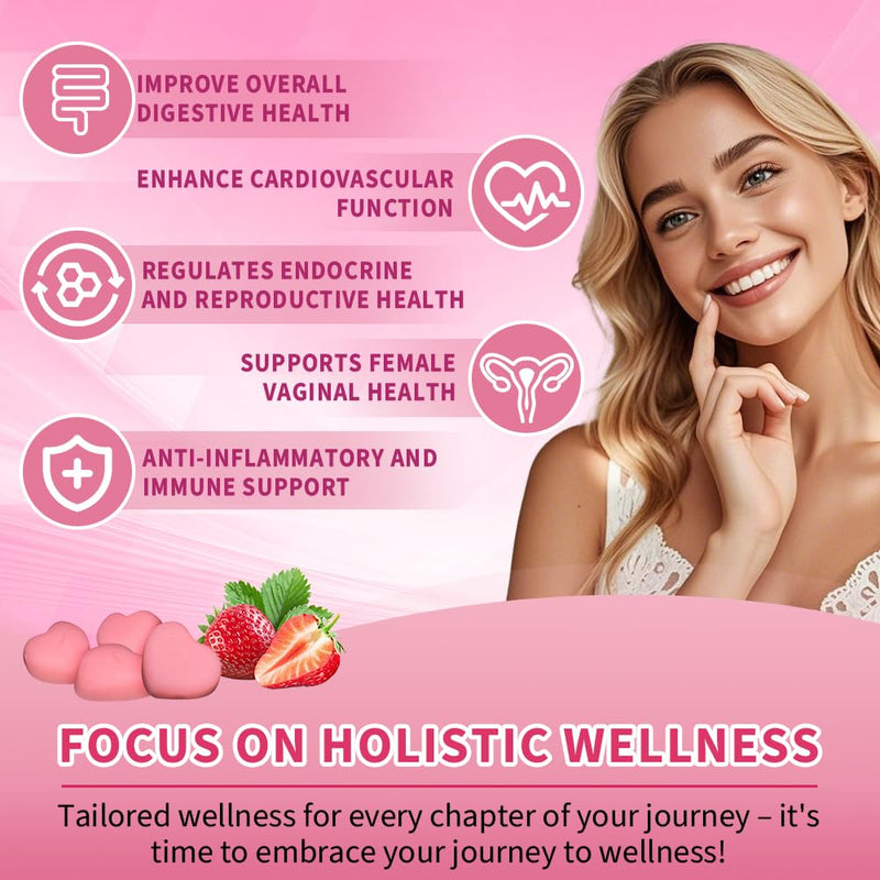 Pheromone Gummies, Premium Feminine Balance Gummies for Women's Health & Wellness, Strawberry Flavor -60 Gummies -30 Servings