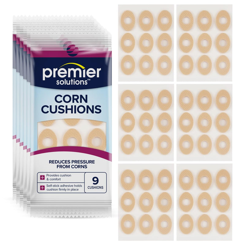 [Australia] - Premier Solutions™ Corn Cushions for Feet, Self-Stick Adhesive Foot Care Cushions to Pad and Protect Corns, 54 Count (6 Packs of 9) 