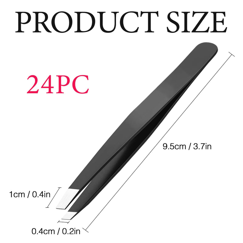 24PCS Slanted Lash Tweezer for Women Men, Eyebrow Tweezers Stainless Steel Slant Tip Tweezers for Ingrown Hair Removal Eyelash Extension Plucking Blackhead 24
