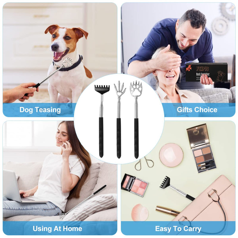 [Australia] - 3 Pack Back Scratcher Metal Portable Telescoping with Rubber Handles, Extendable Back Massager Tool with Beautiful Box, White Elephant Stocking Stuffers Gifts for Men Women Christmas Presents 