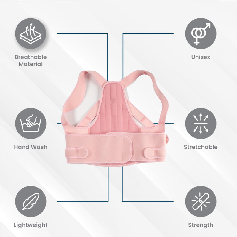 Back Brace Posture Corrector for Men & Women - Adjustable, Breathable, Improves Posture, Reduces Neck & Back Pain - Lightweight Unisex Design for Office and Home Use (Pink, Medium) Pink