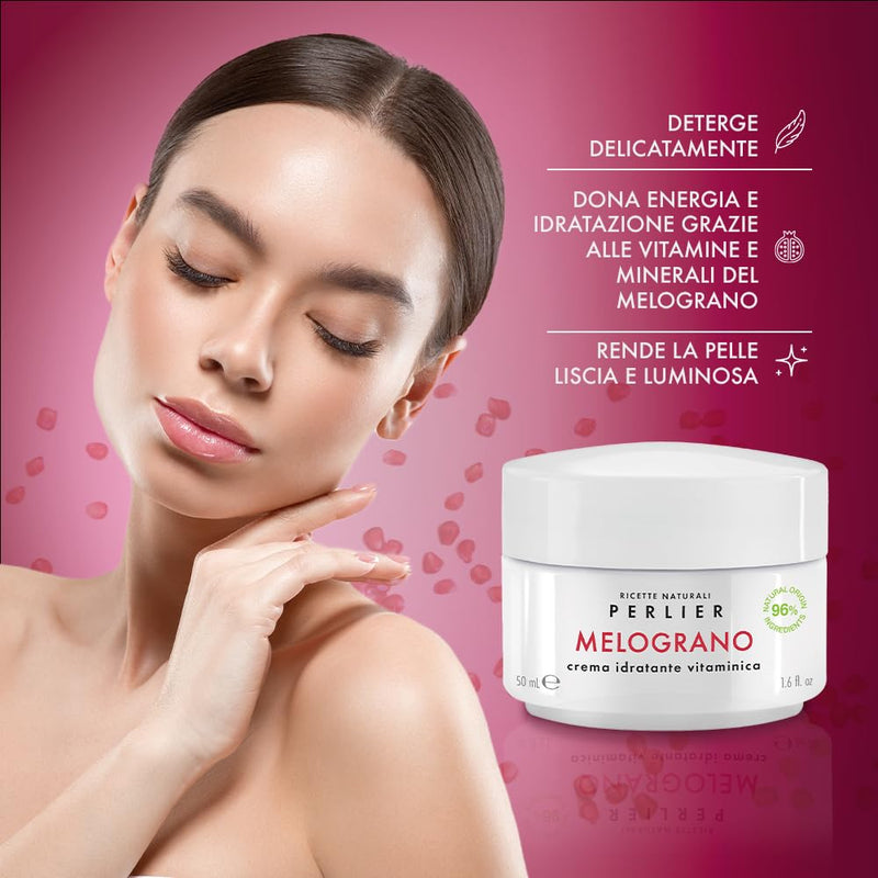 Perlier – Pomegranate Moisturizing Vitamin Face Cream, 1.6 fl oz, Bio-Fermented Pomegranate with Vitamins C & E, Hydrating and Protective Formula, Alcohol-Free, Boosts Radiance and Skin Vitality