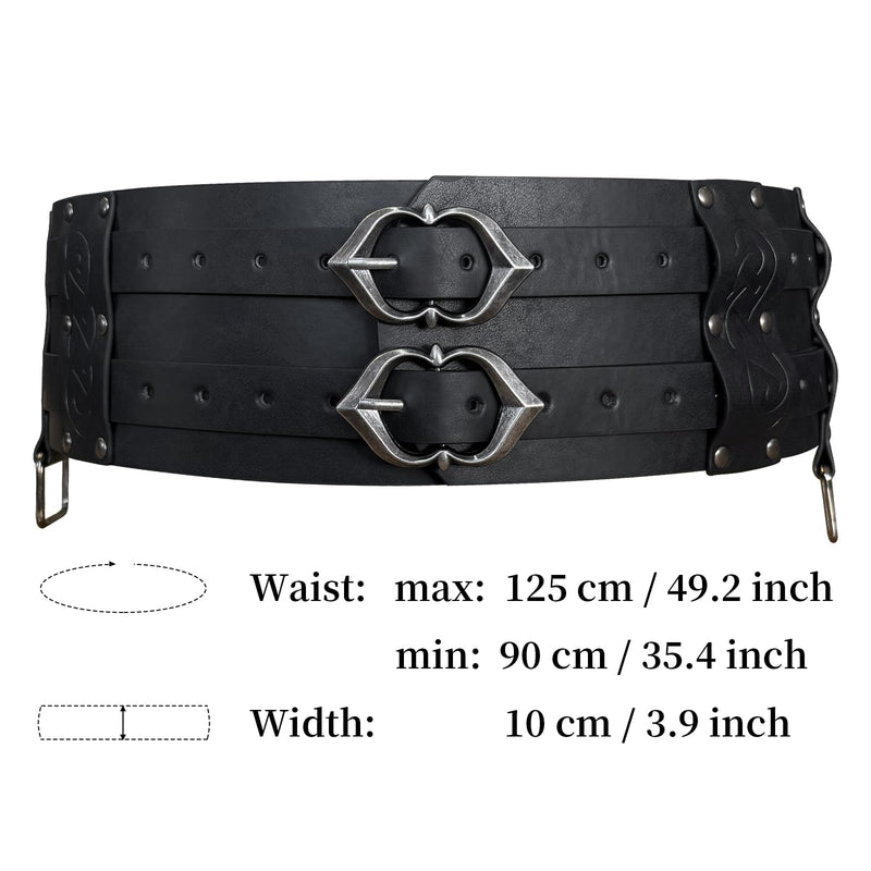 3PCs Medieval Fanny Pack Accessory Set, Renaissance Fanny Pack, Vintage Viking Wide Belt for LARP Events (Black A) Black A Style a