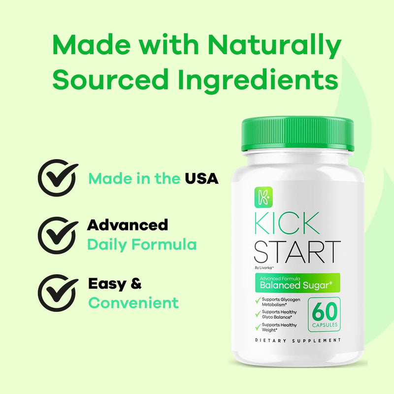 Kick Start Glyco Optimizer Capsules, Kick Start Glycol Supplement Support Pills Premium - All Natural Advanced Formula, Kick Start Vitamin, 60 Capsules for 1 Month