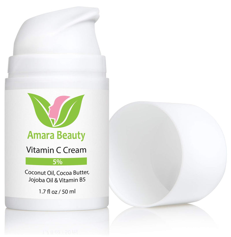 Amara Beauty Vitamin C Cream for Face with Coconut Oil, Cocoa Butter & Jojoba Oil, 1.7 fl. oz. 1.7 Fl Oz (Pack of 1)